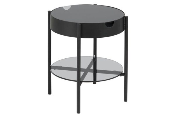 ACT NORDIC Tipton bakkebord - røgfarvet glas/sort metal, rund (Ø45)