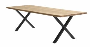 Atlantic spisebord med bølget kant 40 mm, m. udtræk - natur egetræ og sort metal (95x260)