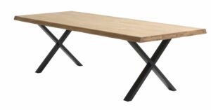 Atlantic spisebord med bølget kant 60 mm, m. udtræk - natur egetræ og sort metal (100x260)