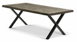 Atlantic spisebord med bølget kant 60 mm, m. udtræk - røgfarvet egetræ og sort metal (100x220)