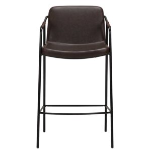 DAN-FORM Boto barstol, m. ryglæn og fodstøtte - vintage brun kunstlæder og sort stål