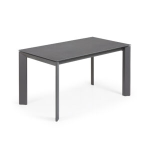 LAFORMA Axis spisebord, m. butterflybordplade - grå porcelæn og mørkegrå stål (140(200)x90)
