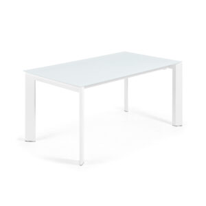 LAFORMA Axis spisebord, m. butterflybordplade - hvid glas og hvid stål (160(220)x90)