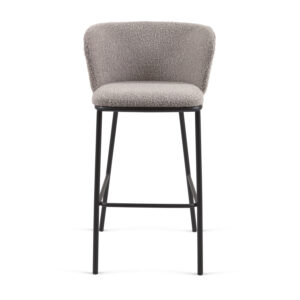 LAFORMA Ciselia barstol, m. ryglæn og fodstøtte - grå shearling stof og sort stål