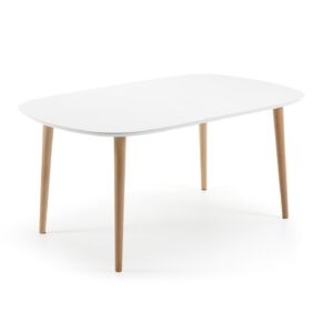 LAFORMA Oqui spisebord m. tillægsplader, ovalt, hvid MDF 160 (260) x 100 cm