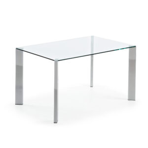 LAFORMA Spot spisebord, rektangulær - klar glas og krom stål (142x92)