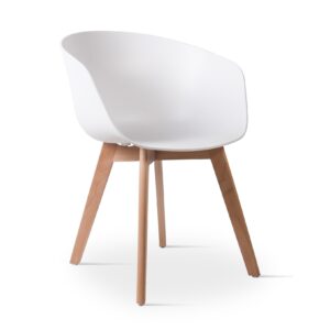 NORDLYS Alborg spisebordsstol, m. armlæn - hvid polypropylen og natur træ