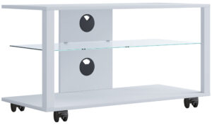 VCM NORDIC Folas L Hi-fi og TV-bord, m. 1 glashylde og hjul - hvid træ (90x41)