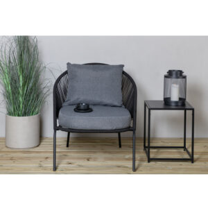 VENTURE DESIGN Lindos loungestol, m. hynde - sort polyester reb, aluminium og stål