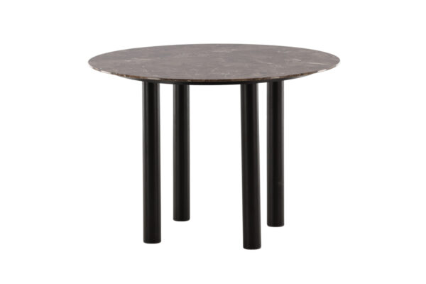 VIND COLLECTION Havstone spisebord, rund - glas med brunt marmormønster og sort metal (Ø106)
