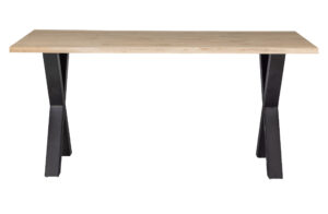 WOOOD Tablo træstamme spisebord, m. bølget kant, rektangulær - natur eg og sort stål (160x90)
