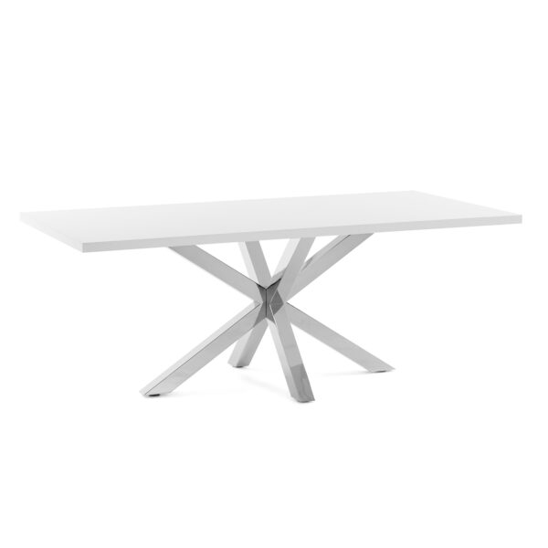 LAFORMA rektangulær Arya spisebord - hvid melamin og sølv stål (200x100)
