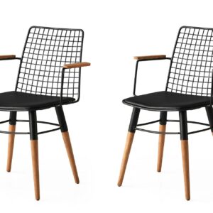 NORDVÄRK Trend spisebordsstol, m. armlæn - sort læder og valnød/sort metal (sæt med 2)