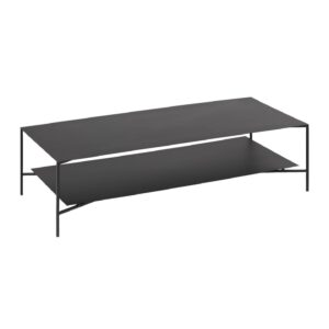 LAFORMA Azisi sofabord, m. hylde - sort glas og sort stål (140x60)