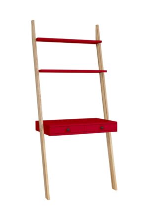 LENO Stigehylde Skrivebord 79x183cm - Asketræ / Rød