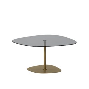 NORDVÄRK Soho sofabord, organisk - mørkegrå glas og guld metal (85x67)
