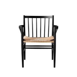 FDB Møbler - J81 spisebordsstol med armlæn, Svanemærket bøg, sortmalet med fletsæde