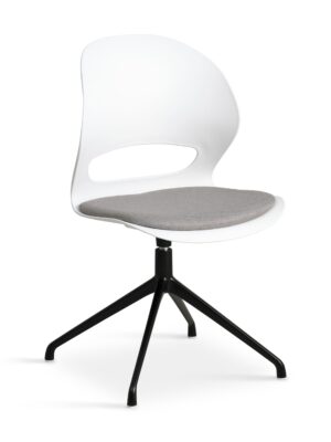 Linea spisebordsstol, m. drejefunktion og grå stofhynde - hvid PVC og sort metal