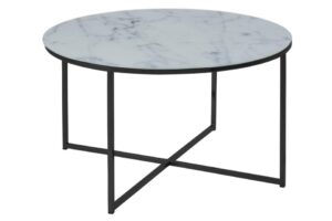 ACT NORDIC Alisma sofabord, rund - hvid glas Rome marmorlook og sort stål (Ø80)