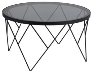 ACT NORDIC Halstow sofabord, rund - røgfarvet glas og sort stål (Ø80)