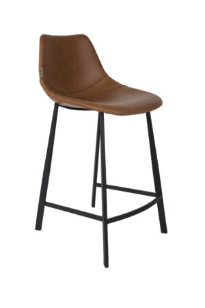 DUTCHBONE Franky barstol, m. ryglæn og fodstøtte - brun PU og sort stål (65cm)