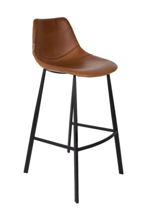 DUTCHBONE Franky barstol, m. ryglæn og fodstøtte - brun PU og sort stål (80cm)
