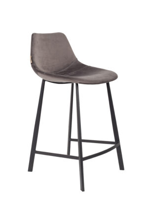 DUTCHBONE Franky barstol, m. ryglæn og fodstøtte - grå fløjl stof og sort stål (65cm)
