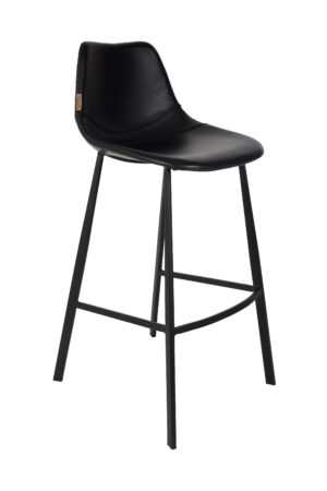 DUTCHBONE Franky barstol, m. ryglæn og fodstøtte - sort PU og sort stål (80cm)