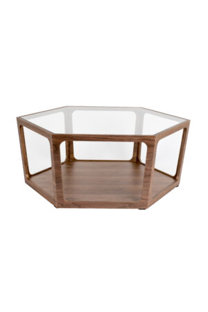 DUTCHBONE Sita sofabord, sekskantet - glas og brun valnøddefinér (80x93)
