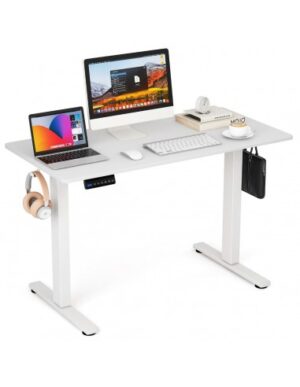 Hæve-/Sænke skrivebord i aluminium og møbelplade 120 x 60 cm - Hvid/Hvid