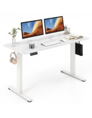 Hæve-/Sænke skrivebord i aluminium og møbelplade 140 x 60 cm - Hvid/Hvid