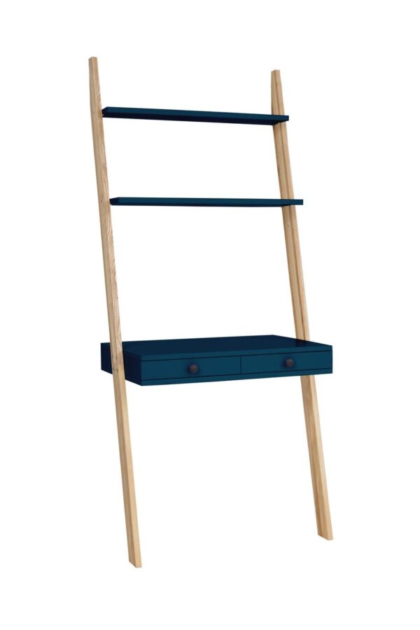 LENO Stigehylde Skrivebord 79x183cm - Asketræ / Petrol Blue