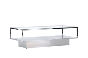 VENTURE DESIGN Maglehem sofabord, m. opbevaring - klar glas og sølv krom stål (130x60)